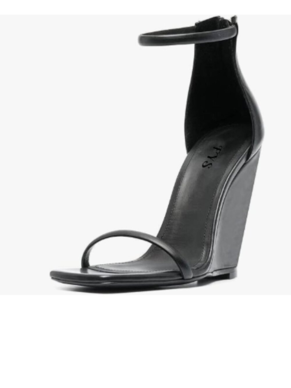 FYS Black Square Open Toe Sexy Ankle Strap Wedge High Heels Back Zipper Sandals